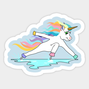 Cute fast ice skating unicorn in great inclined position Sticker